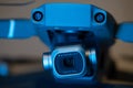 Hasselblad digital photo or video camera illuminated with blue light, the camera is mounted on the DJ Magic 2 Pro drone