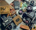 Hasselblad 1000F and Mamiya 645 for 120 Film Camera and Accessories Royalty Free Stock Photo