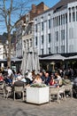 Hasselt, Limburg, Belgium - Busy cafe terraces in old town on a hot spring day