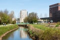 Hasselt, Limburg, Belgium - Green surroundings and creek in the Kapermolen park, a suburban city park