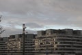 Surveillance camera on a city street in the evening. City landscape. Sunset