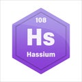 Hassium chemical element tile. Atomic number 108. Hs chemical sign. Violet gradient Vector hexagon. Royalty Free Stock Photo