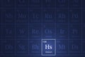 Hassium element glowing in a dark periodic table Royalty Free Stock Photo