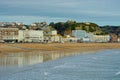 Hasting beach and seafront buildings and Castle. Sussex, UK