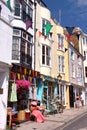 HASTINGS, UK - JULY 31, 2011: A commercial street with colorful houses in Hastings old town