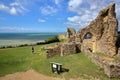 HASTINGS, UK - JULY 23, 2017: The ruins of Hastings Castle in East Sussex