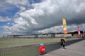 HASTINGS, UK - JULY 23, 2017: View of the seafront from the Pier rebuilt and open to public in 2016 with a beautiful cloudy sky