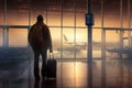 Hasty Man departure airport trip. Generate Ai Royalty Free Stock Photo