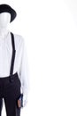 Hat, blouse, suspenders, copy space. Royalty Free Stock Photo