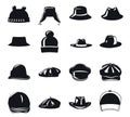 Hat cartoon set fashion hat collection on isolated vector Silhouettes Royalty Free Stock Photo