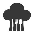 hat chef cook fork spoon knife restaurant emblem