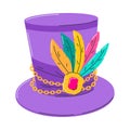 Hat with feathers and decorative buckle. A symbol of Mardi Gras. A headdress for a fancy dress, Masquerade costume. A Royalty Free Stock Photo