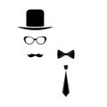 Hat, Glasses , Bowtie and Mustache man Set. Vector illustration Royalty Free Stock Photo