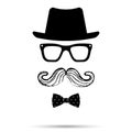 Hat, Glasses , Bowtie and Mustache man Set. Vector illustration Royalty Free Stock Photo