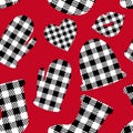 Hat and gloves Black and white Checkered seamless pattern on red background. Winter Merry Christmas design surface Royalty Free Stock Photo