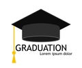 Hat of graduate. Cap for student of university or school. Icon of education and diploma. Hat with tassel for master college,