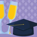 Hat graduation with champagne cups