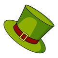 Hat icon for st patrick day. Green cylinder - sybol of irish holiday. Vector cartoon illustration isolated on white background Royalty Free Stock Photo