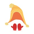 Hat. Icons with Yellow Headwear and Red Mittens