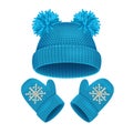 Hat and Mitten Set Winter Accessories. Vector