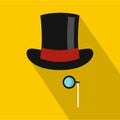Hat with monocle icon, flat style