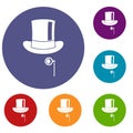 Hat with monocle icons set