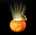 Hat off pumpkin with rays inside and an angry face. Halloween. Black. 3d render