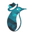 hat penguin logo in 3D blue diamond style illustration