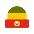 Hat in rastafarian colors icon, flat style