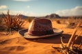 Hat at rest on sandy desert terrain, an oasis of style