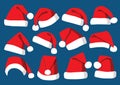 Hat santa christmas set decorations and design isolated on blue background illustration vector Royalty Free Stock Photo