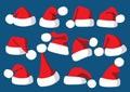 Hat santa christmas set decorations and design isolated on blue background illustration vector Royalty Free Stock Photo