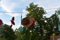 Hat and shoes on the wire.