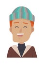 Hat. Smiling Man in Colourful Headwear. Red Hair