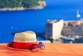 Hat and sunglasses on vacation in Europe
