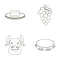 The hat of the todeador, the matador, a bunch of grapes with fists, a bull for the Spanish bullfight, a tambourine
