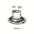 Hat type, Capotain. Ink black and white drawing