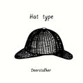 Hat type, Deerstalker. Ink black and white drawing