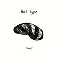 Hat type, Snood. Ink black and white drawing