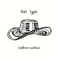 Hat type, Sombrero vueltiao. Ink black and white drawing