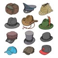 Hat vector fashion clothing headgear or headwear and male accessory for man illustration set of cowboy head-wear or