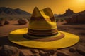 Hat in the Wadi Rum desert at sunset. generative ai