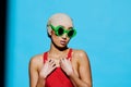 Woman beauty portrait swimsuit sunglasses fashion smile trendy
