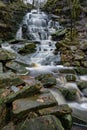 Hatch Brook Waterfall flows down the West Pennine Moors in Brinscall, Chorley