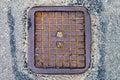 Hatch cover, city drain on the road, city sewerage Royalty Free Stock Photo