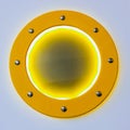 Hatch on the ship, yellow circle with metal rivets