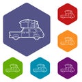 Hatchback car with cargo luggage icons vector hexahedron Royalty Free Stock Photo