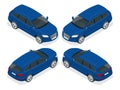 Hatchback car. Flat 3d vector isometric illustration. High quality city transport icon.