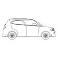 Hatchback car outline drawing, concept lineart. Automobile transport illustration side view, vector isolated Royalty Free Stock Photo