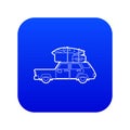 Hatchback car with cargo luggage icon blue vector Royalty Free Stock Photo